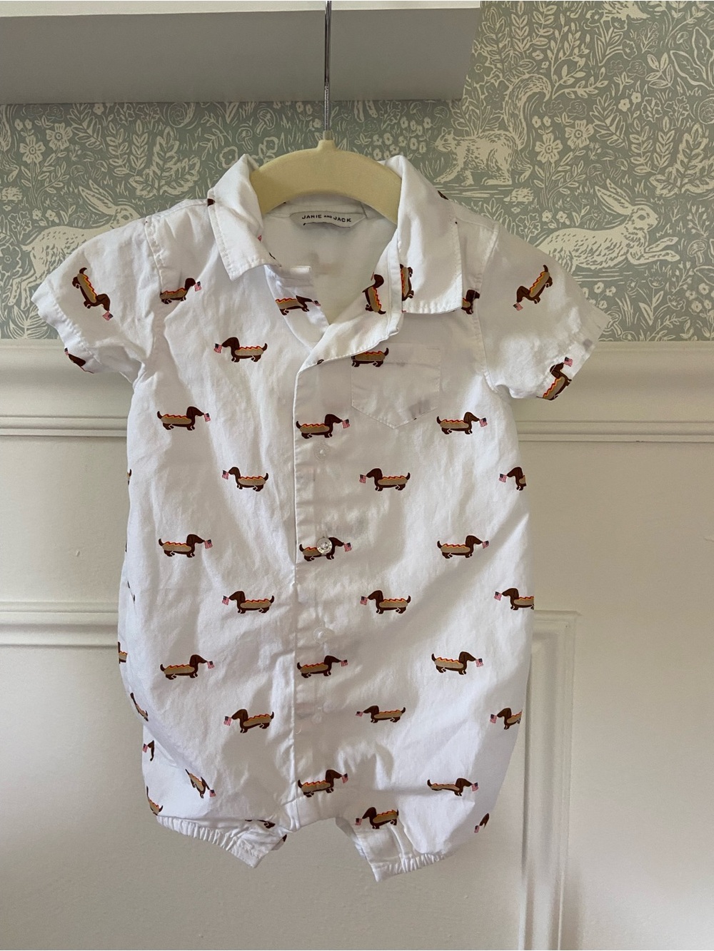 Janie & Jack Fourth of July Baby Romper with Dachshund Hot Dog Print